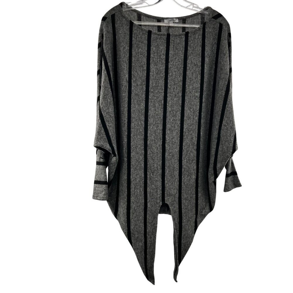 White Birch Womens Striped Sweater Tie Hem Dolman Sleeve Gray/Black Size Large